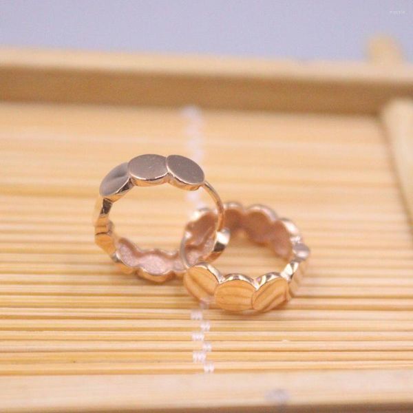 Boucles d'oreilles créoles en or Rose véritable 18 carats pour femmes, Surface à maillons carrés gravés, diamètre extérieur de 14mm, petit timbre circulaire Au750