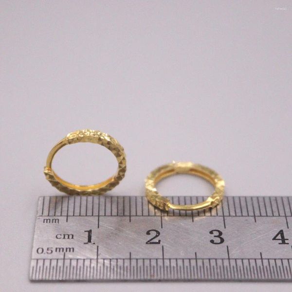 Pendientes de aro de oro amarillo auténtico de 18 quilates para mujer, estrella completa tallada, sello de círculo pequeño de 12mm de diámetro exterior Au750 /E344