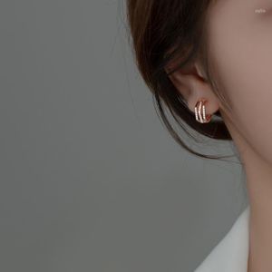 Hoop oorbellen echt. 925 Sterling zilveren fijne sieraden Wit/ gouden piercing drievoudige rijen CZ Set Geometric Ear Huggie C-G9492