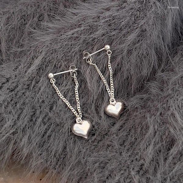 Boucles d'oreilles créoles en argent Sterling 925 véritable pour femmes, chaîne en forme de cœur, bijoux pour prévenir les allergies, accessoires de fête, cadeau authentique