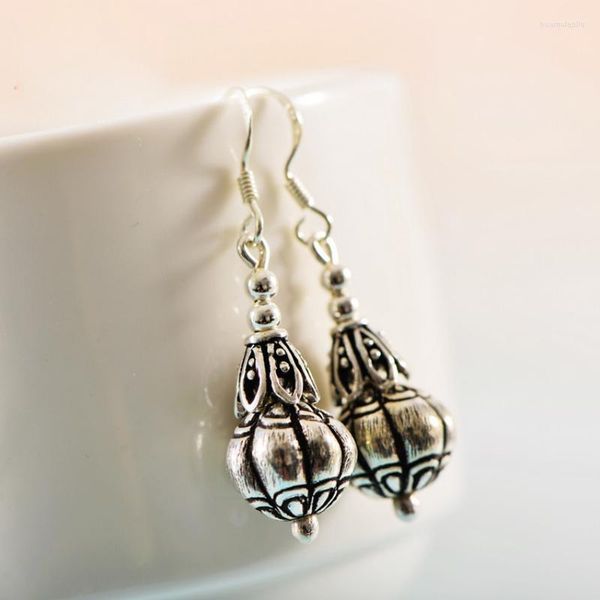 Boucles d'oreilles créoles en argent Sterling 925 véritable trompette thaïlandaise rétro lanternes sculptées bijoux de charme fin pour les femmes