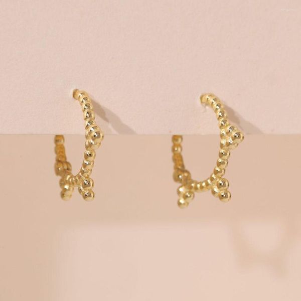 Boucles d'oreilles créoles véritable 925 en argent Sterling doux mignon perles Rivets petit pour les femmes Femme plaqué or 18K accessoires bijoux