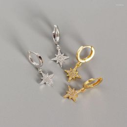 Boucles d'oreilles créoles REAL.925 Sterling Silver Zircona Set Starbust Anis Star Huggie Earring Charms C-YHE0112