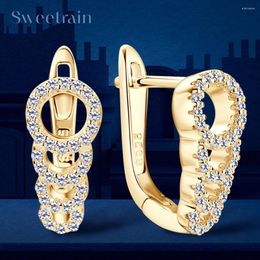 Boucles d'oreilles créoles en diamant Moissanite véritable pour femmes, en argent 925 scintillant, clou d'oreille scintillant, bijoux fins, cadeau