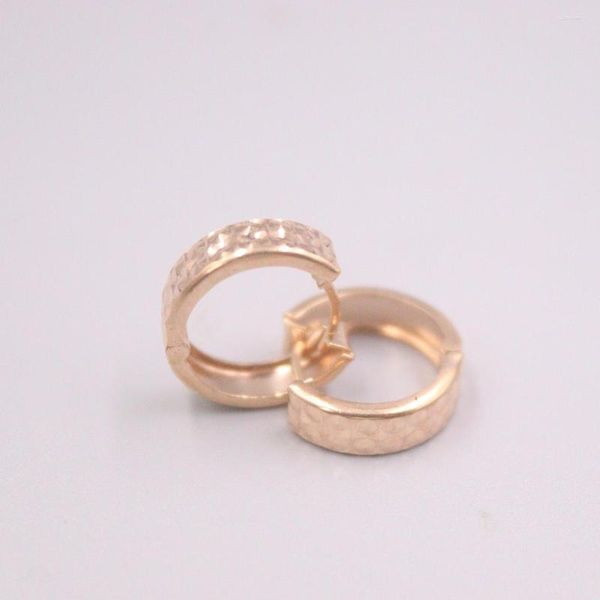 Boucles d'Oreilles Créoles Véritable Or Rose 18K Pur Sculpté Deux Rangs Homme Femme Cadeau 2.3-2.5g