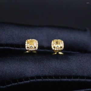 Boucles d'oreilles créoles véritable pur 999 clou en or jaune 24 carats hommes femmes cadeau porte-bonheur Zircon carré 1.69g