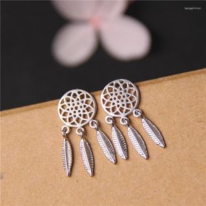 Boucles d'oreilles créoles réel S925 en argent Sterling mode oreille trou Windbell Net rétro Super fée plume MeibaPJ exquis fête cadeau bijoux