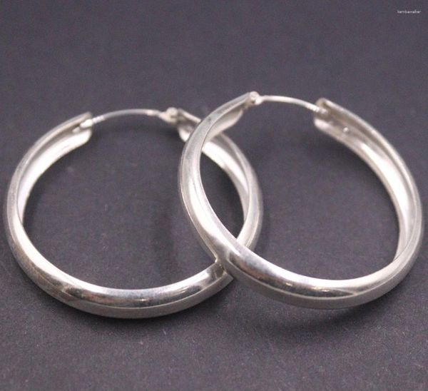 Boucles d'oreilles créoles en argent Sterling S925 véritable pour femmes, grand cercle porte-bonheur, diamètre extérieur de 1.57 pouces