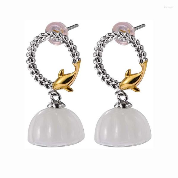 MeibaPJ – boucles d'oreilles créoles en argent Sterling véritable S925, naturel, petit dauphin, panier de fleurs, graines de Lotus, bijoux de fête exquis