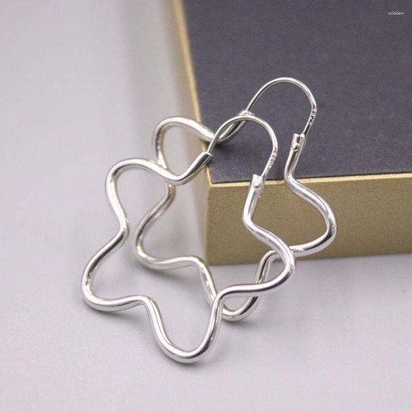 Boucles d'oreilles créoles en argent Sterling 925 massif pour femmes, cadeau porte-bonheur, fleur brillante creuse