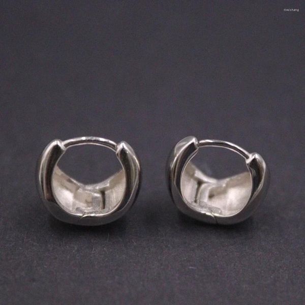 Pendientes de aro de plata sólida 925 auténtica para mujer, regalo, círculo pequeño brillante de la suerte