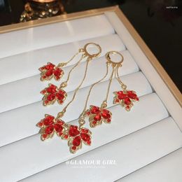 Hoepel oorbellen rood kristallen kwastje glanzende creatieve lange bloem hanger gepersonaliseerde zirkoon ketting oorrang
