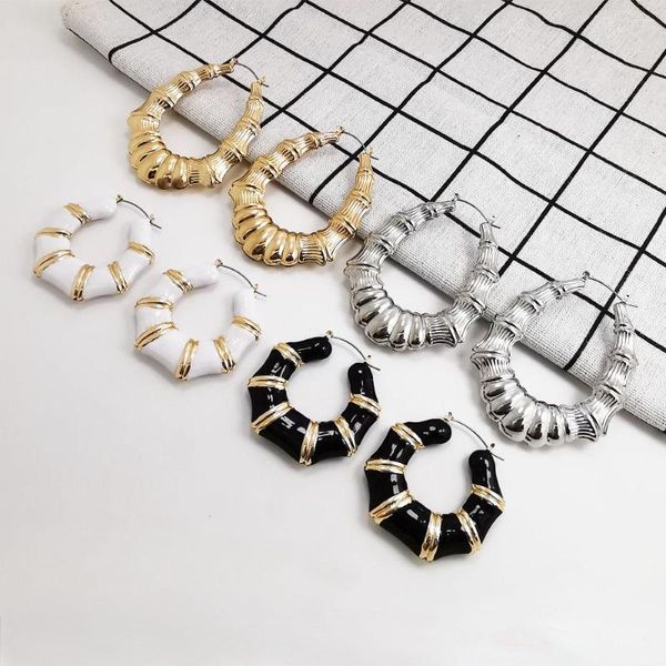 Renya – boucles d'oreilles Punk en bambou, grande boucle d'oreille en émail noir et blanc, tendance pour femmes et filles, Hip Hop, bijoux classiques, accessoires, cadeau