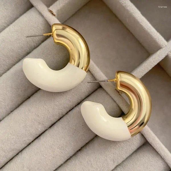 Pendientes de aro Retro esmalte goteo aceite empalme forma C chapado en oro brillante Pvd círculo redondo tubo Huggie aros joyería de oreja apilada