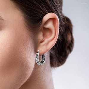 Boucles d'oreilles créoles rétro pour femmes, couleur argent ancien, creux en forme de U, cuivre, bijoux Vintage pour femmes, cadeau d'anniversaire