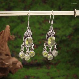 Boucles d'oreilles cerceaux rétro Green Multi-gemstone 2 Pendent pour femmes filles bijoux de luxe Bijoux de fête d'anniversaire de la fête des mères