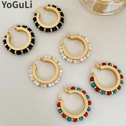 Boucles d'oreilles cerceaux Retro Jewelry 2024 TREND ROUNDE COLORFUL BLACK BLANC Perles pour femmes Girl Farty Wedding Gift