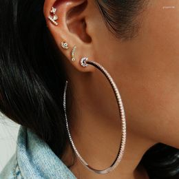 Boucles d'oreilles créoles strass pavé surdimensionné pour les femmes grande déclaration minimaliste bijoux délicats 70mm