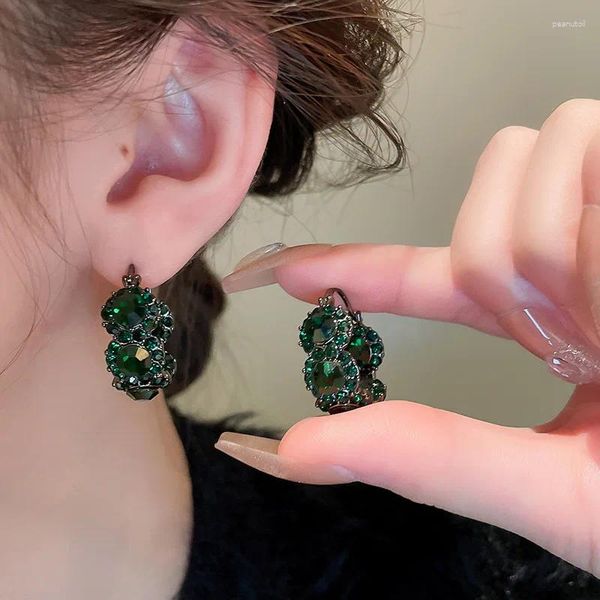 Boucles d'oreilles créoles en strass incrustés de strass géométriques irréguliers, Style hongkongais rétro léger, luxe, mode haut de gamme pour femmes, cadeaux bijoux.