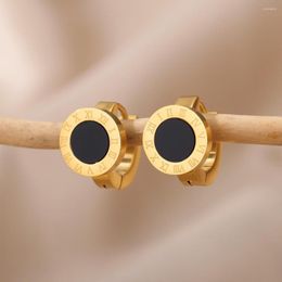 Hoepel oorbellen Romeinse cijfers klok voor vrouwen goud kleur roestvrij staal ronde oorrel vrouwelijke mode oor sieraden brincos cadeau
