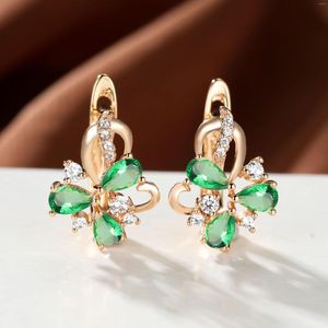 Hoepel oorbellen romantische groene drie-blad klaver voor vrouwen 18k goud vergulde bloemen drop-oor clips geboortesteen sieraden cadeau