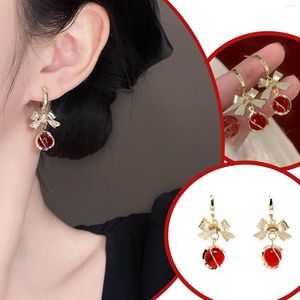 Boucles d'oreilles créoles Rose Stud Rouge Noël Bobine Oreille Clip Earless Piercing Filles Mignon Bizarre Femmes Bijoux Saint Valentin