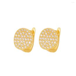 Boucles d'oreilles créoles rondes en cristal pavé pour femmes, bijoux en or véritable 18 carats, mode Micro glacé, joli cadeau