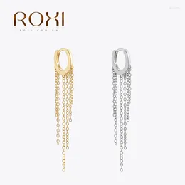 Pendientes de aro ROXI de Plata de Ley 925, pendientes clásicos de 8mm, cadena de borla larga fina Irregular, colgante para mujer, joyería fina elegante