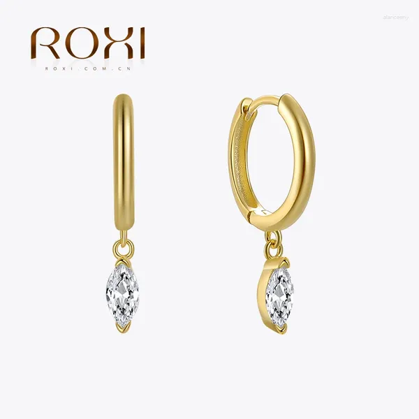 Pendientes de aro ROXI, colgante de diamante con ojo de caballo, Plata de Ley 925, accesorios de moda dorados, joyería para mujer, personalidad de lujo