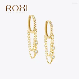 Pendientes de aro ROXI, encantadora cadena colgante de gota para mujeres y niñas, cristales, joyería de boda y cumpleaños, Plata de Ley 925 2024