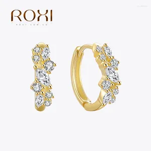 Pendientes de aro ROXI Simple clásico geométrico 925 Plata de Ley racimo de diamantes joyería versátil señoras personalidad moda