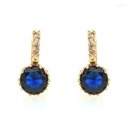 Hoop oorbellen Royal Blue Crystal Jewelry Gold Circle Earing Women Gifts Party Accessorios Mujer Ohrringe Bijoux Femme Kupe E0815