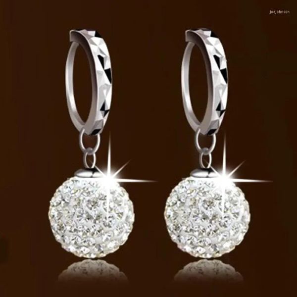 Boucles d'oreilles cerceaux S925 Boule d'oreille en argent Luxury Crystal Ball Tassel Fashion Femmes Mariage Cadeau Lady Girl