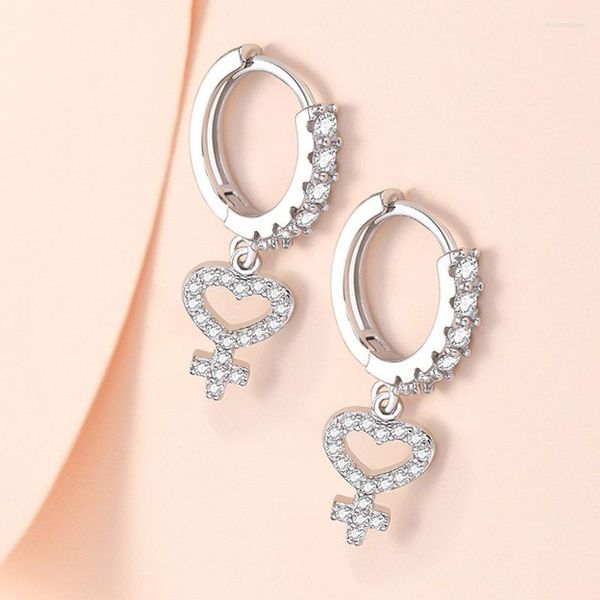 Pendientes de aro de plata de ley S925 de 12MM con llave de corazón Simple de circón para mujer, joyería de regalo de boda de compromiso a la moda