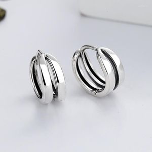 Hoepel oorbellen S925 sterling zilver dubbellaags voor mannen en vrouwen sieraden minimalistische geometrie stijl