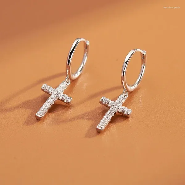 Boucles d'oreilles créoles en argent Sterling S925, bijoux avec croix religieuse hypoallergénique pour femmes, cadeaux de fête, vente en gros