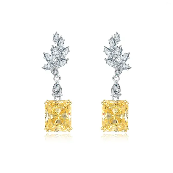 Boucles d'oreilles créoles en argent Sterling S925, bijoux en diamant jaune, fleur, plume, or, vente en gros pour femmes