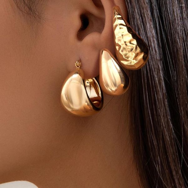 Boucles d'oreilles créoles Salircon, anneau épais en métal exagéré, mode créativité liquide en forme de gouttelette, ensemble de bijoux pour femmes