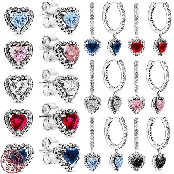 Pendientes de aro que venden 925 STERLING SILE EXQUISITO Varios colores Regalo de joyería de encanto de lujo de luz espumosa en forma de corazón