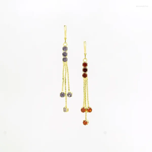 Pendientes de aro vendiendo joyas de moda micro escenario Zirconia 14k Gold Tassel elegante para mujeres