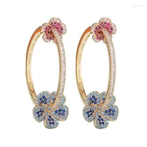 Hoop oorbellen senyu luxe bloem voor vrouwen kleur zirkoon ronde goud plating sieraden groothandel brazilië spanje