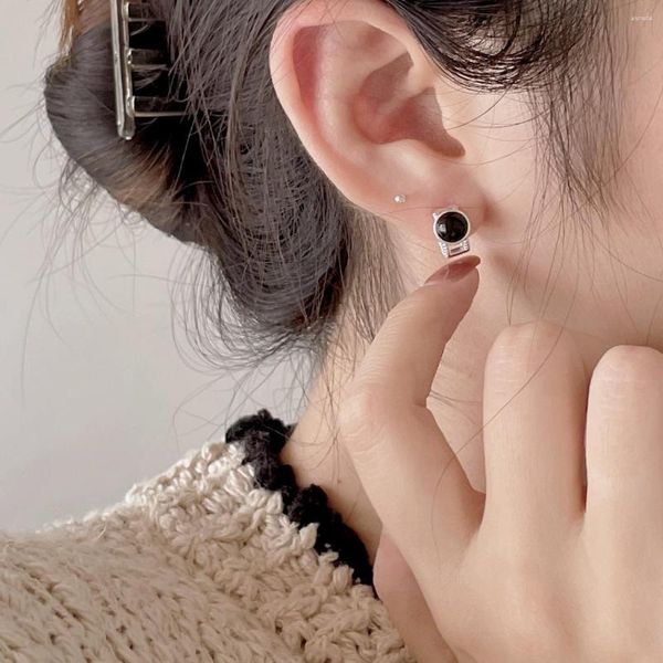 Boucles d'oreilles créoles SHANICE 925 argent Sterling agate noire pierres précieuses femmes dames luxe français rétro bijoux fins accessoire