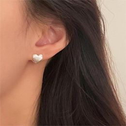 Boucles d'oreilles créoles SHANICE S925 en argent Sterling brossé coeur de pêche boucle d'oreille pour les femmes minimaliste mode doux Cool bijoux fête