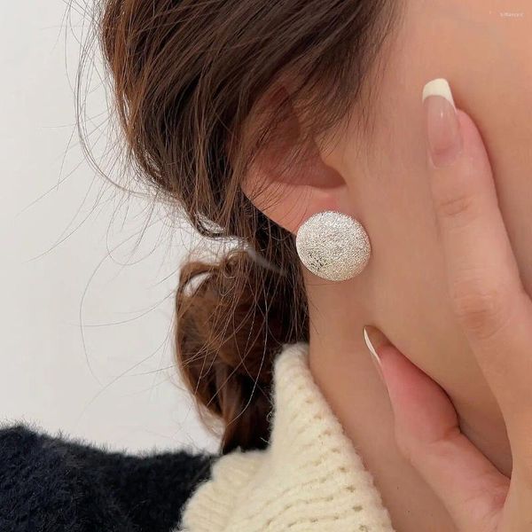 Boucles d'oreilles créoles SHANICE S925 en argent sterling forme ronde exagérée Style demi-goujon métallique pour femmes