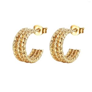 Boucles d'oreilles créoles couleur or brillant mode féminine acier au titane multicouche en forme de C petit cercle à la mode INS Style bijoux ZK40
