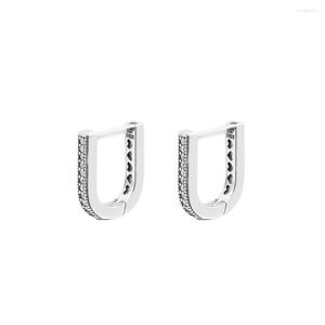 Pendientes de aro Firma en forma de U con CZ Joyas de plata esterlina para mujer Accesorios de maquillaje para fiesta de boda DIY