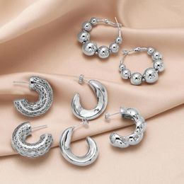Boucles d'oreilles créoles couleur argent pour femmes, signe de Dollar, perles polies, bijoux simples, cadeaux pour amis, Ersz27
