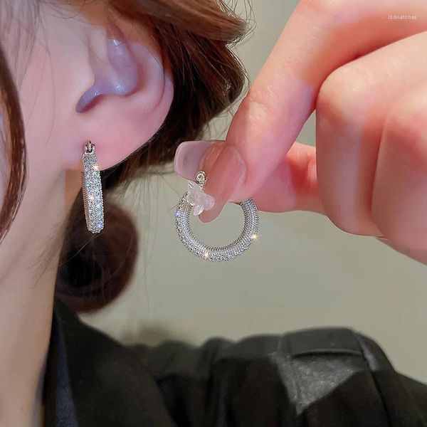 Boucles d'oreilles créoles couleur argent pour femmes, zircone cubique, cercle de luxe en cristal, cadeaux pour filles, bijoux de fête, vente en gros, KDE084