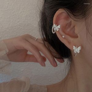 Hoepel oorbellen zilveren kleur voor vrouwen hoog gevoel glitter vlinder oor buckle vintage huggies sieraden geschenken groothandel