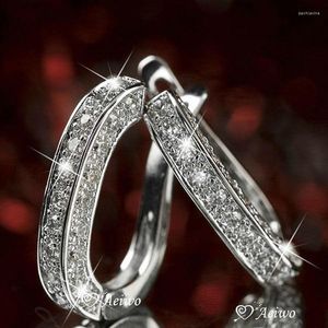 Hoepel oorbellen zilveren kleur glanzend fijn schattig groot groot voor vrouwen geometrische inleg zirkonia kristallen trend bruiloft sieraden cadeau